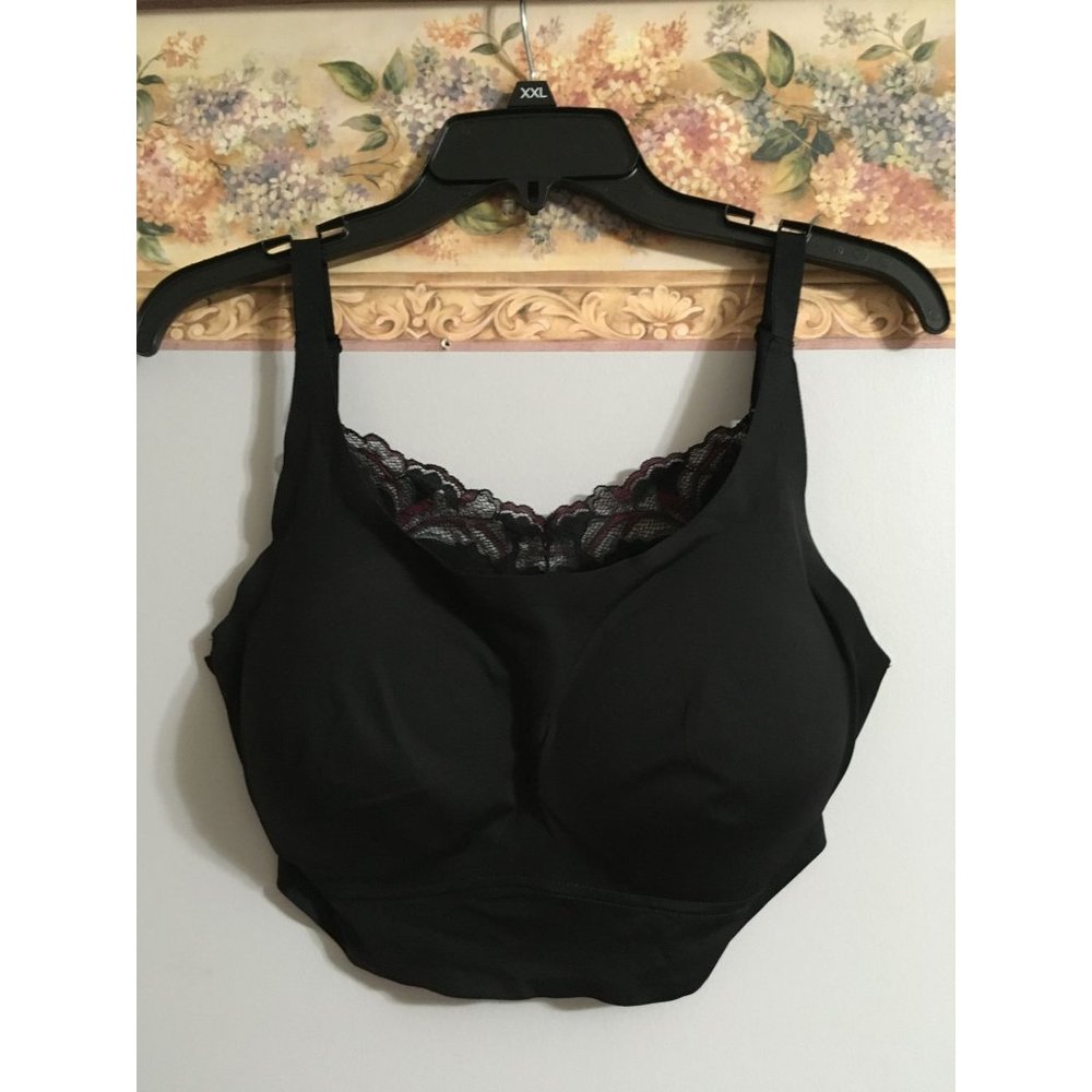 Rhonda Shear 1X Black Padded Stretch Comfort Lace Adjustable Pullover Bra